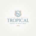 minimalist tropical beach ocean hotel boutique badge icon logo template vector illustration design. simple modern hotel, resort, Royalty Free Stock Photo