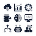 Minimalist Two Tone Set of Modern Data and Technology Related Icons Royalty Free Stock Photo