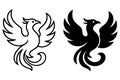 Icon for Chinese New Year, minimalist vector phoenix, outline and silhouette versions Royalty Free Stock Photo