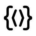 Simple black code icon with curly braces and angle brackets isolated on a white background representing programming and web Royalty Free Stock Photo