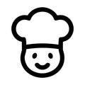 Simple black line icon of a smiling chef face with a toque hat Royalty Free Stock Photo