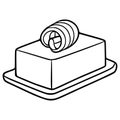 A minimalist vector illustration of a butter block with a curl on a platter, presented in a clean outline style Royalty Free Stock Photo