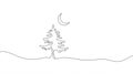 Minimalist Pine Tree and Crescent Moon One Line Art Royalty Free Stock Photo