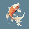 Minimalist Vector Illustration Of A Koi Fish On Blue Background