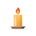 Minimalist vector illustration of an orange burning candle with a bright flame on a dish Royalty Free Stock Photo