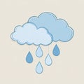 Minimalist vector illustration of soft blue rain clouds and teardrop raindrops on a light beige background. Royalty Free Stock Photo