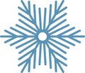 Minimalist vector illustration of a stylized six pointed snowflake with thin lines and rounded tips, radiating from a