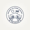 minimalist villa tropical beach line art icon logo vector illustration design. simple modern rental vacation house logo concept