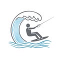 Minimalist wakeboarder surfing a powerful blue wave water activity icon graphic Royalty Free Stock Photo