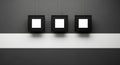 Minimalist Wall Art - Three Square Frames on Striped Gray Wall Royalty Free Stock Photo
