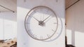 Minimalist wall clock with sleek design and subtle shadows in a bright indoor setting. Royalty Free Stock Photo