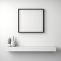 Minimalist Wall Shelf With Empty Black Frame On White Wall Royalty Free Stock Photo