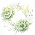 Minimalist Watercolor Carnation Wreath In Soft Green And White