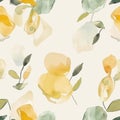 Minimalist watercolor pattern with abstract Lemon Drop yellow and sage shapes evoking a sense of playfulness and modern