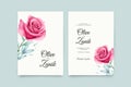 Minimalist wedding card template with roses flowers watercolor