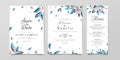 Minimalist wedding invitation card template set with watercolor floral decoration. Leaves and flowers illustration for background