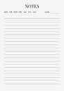 Minimalist Weekly Notes Planner Template with Lined Pages and Structured Sections, Black and White Printable Layout for Journal, Royalty Free Stock Photo