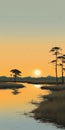 Minimalist Wetland Sunset Painting