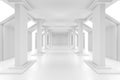 Minimalist white architectural hallway with columns design inspiration
