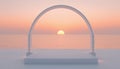 Minimalist White Archway at Sunset Over Calm Ocean
