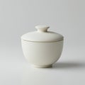 A minimalist white ceramic container with a matching lid featured in the image. The Royalty Free Stock Photo