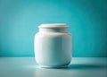 A Minimalist White Ceramic Jar Against a Light Blue Background CloseUp Macro Photography of a Beautiful Empty Container Royalty Free Stock Photo