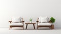 Minimalist White Chairs And Side Table With Plant 3d Rendering Royalty Free Stock Photo