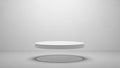 Minimalist floating white circular platform with a soft shadow on a light grey background Royalty Free Stock Photo