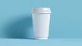Minimalist white coffee cup on blue background. AI generated Royalty Free Stock Photo