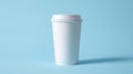 Minimalist white coffee cup on blue background. AI generated Royalty Free Stock Photo