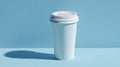 Minimalist white coffee cup on blue background. AI generated Royalty Free Stock Photo