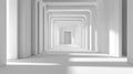 Minimalist white corridor with geometric arches creates a sense of infinite depth, AI Royalty Free Stock Photo