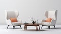 Minimalist White Couch And Chairs With Zen Influence Royalty Free Stock Photo