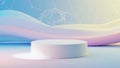 Minimalist White Cylinder Podium on Gradient Blue Pink Background with Geometric Wireframe Sphere Royalty Free Stock Photo