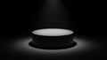 Minimalist White Cylindrical Pedestal Under Dramatic Spotlight in Dark Room stage podium Royalty Free Stock Photo