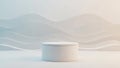 Minimalist white cylindrical podium or pedestal on a light grey surface with a soft gradient background Royalty Free Stock Photo