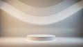 Minimalist White Cylindrical Podium with Subtle Curved Wall and Soft Lighting Keywords: minimalist, white Royalty Free Stock Photo