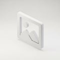 A white 3D icon representing a picture frame with a mountain and sun landscape inside Royalty Free Stock Photo