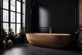 modern luxury furniture wood interior home bathtub bathroom black design empty. Generative AI. Royalty Free Stock Photo