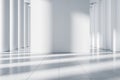 A minimalist white gallery space with columns, light and shadows on the floor, modern design. Royalty Free Stock Photo