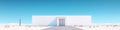 Minimalist White House Facade in Desert Landscape, 3D Render, Contemporary Architecture Royalty Free Stock Photo