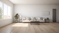 Minimalist White Living Room With Wood Floor: High-quality Realistic Photography Royalty Free Stock Photo