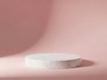 Minimalist white marble platform on soft pink background, elegant display setup Royalty Free Stock Photo