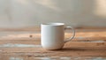 Minimalist White Mug Mockup on Cozy Wooden Surface Royalty Free Stock Photo