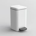 Minimalist white pedal bin on a neutral background for modern home interiors. Royalty Free Stock Photo