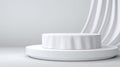 Minimalist white pedestal display with elegant draped fabric for product presentation Royalty Free Stock Photo