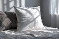 Minimalist White Pillow Mockup on Bed with Soft Light Royalty Free Stock Photo