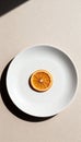 Minimalist white plate with single dried orange slice centered, simplicity and focus concept Royalty Free Stock Photo