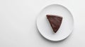 A minimalist white plate with a slice of chocolate cake with a clean Royalty Free Stock Photo