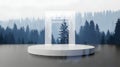 Minimalist White Podium Against Misty Forest Backdrop Royalty Free Stock Photo